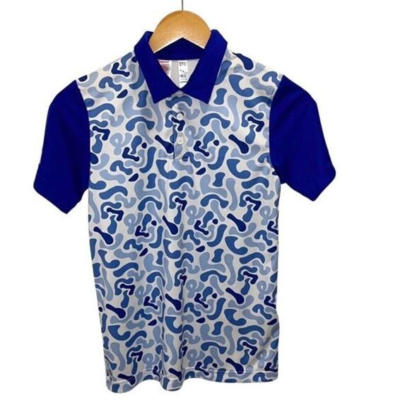 Adidas Women’s‎ Camo Short Sleeve Athletic Golf Polo Shirt Blue White Medium NWT - Picture 1 of 8